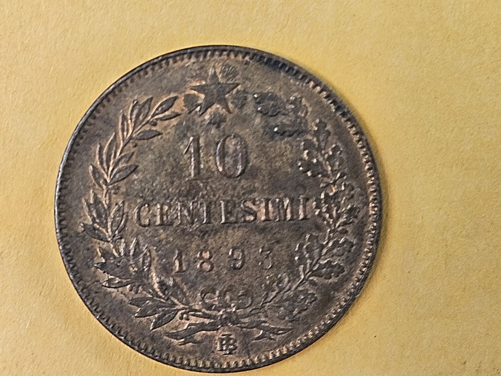 1893 BI Italy 10 cents in About Uncirculated Red-Brown - 5