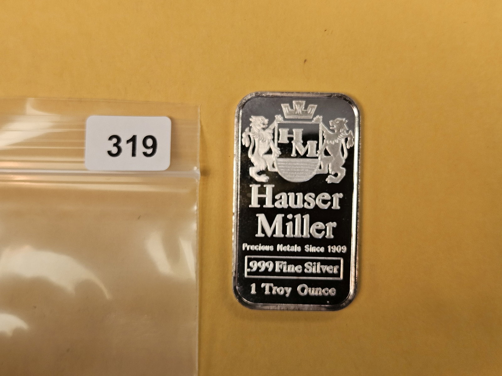 One troy ounce .999 fine silver art bar: Hauser Miller 