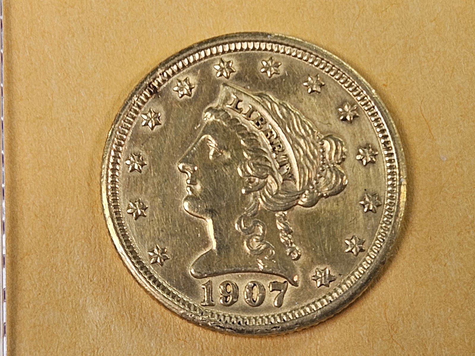 GOLD! 1907 Liberty Head Gold $2.5 Dollars in Brilliant Uncirculated - details: QuarterEagle 