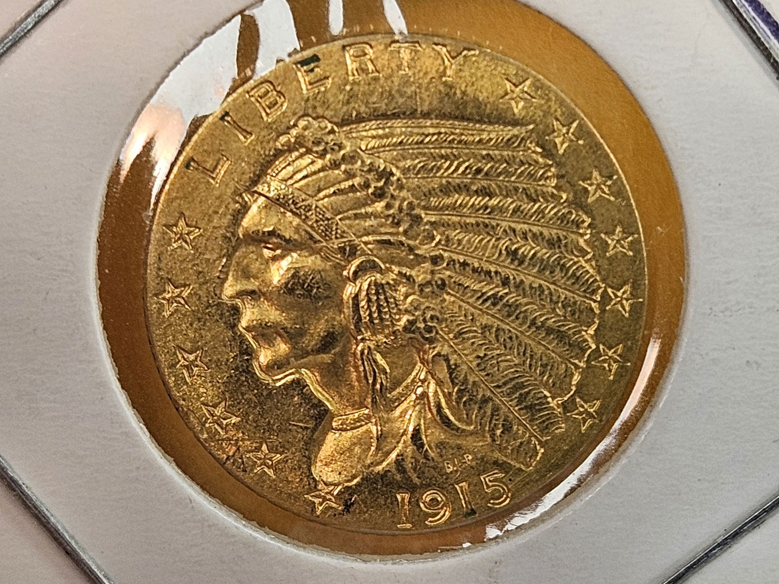 GOLD! Brilliant About Uncirculated plus - details 1915 Gold Indian head $2.5 Dollars: QuarterEagle 