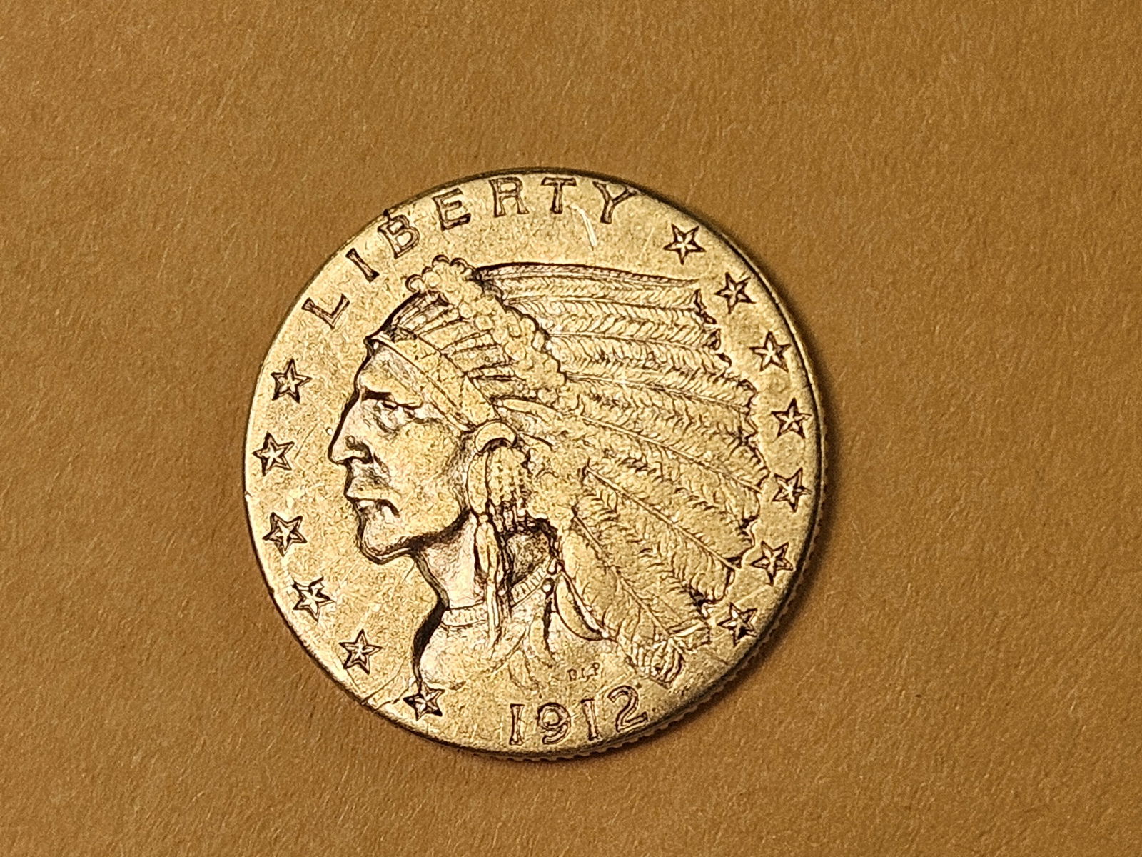 GOLD! Brilliant About Uncirculated 1912 Gold Indian head $2.5 Dollars: QuarterEagle 