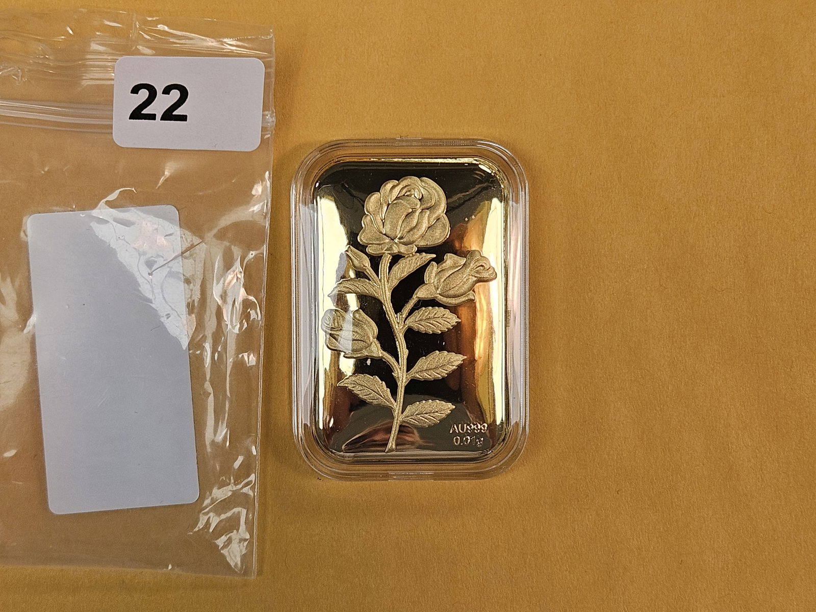 GOLD! GEM Proof Gold art bar: Weighs .01 Grams of .999 fine gold.