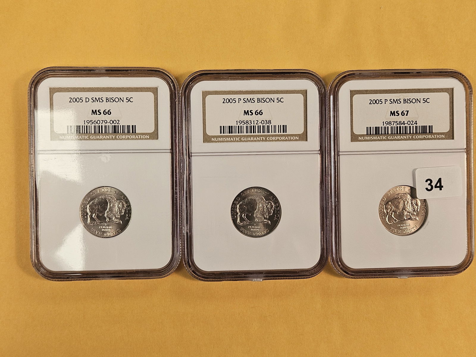 Three GEM, NGC-graded Jefferson Nickels: 2005. All in MS-66 and 67 