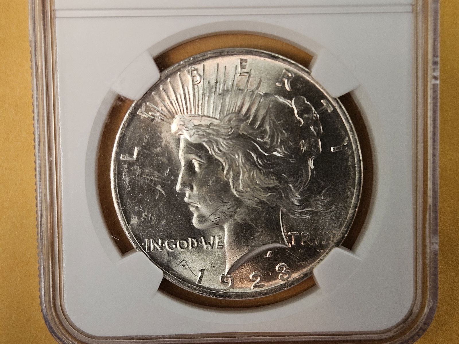 NGC 1923 Peace silver Dollar in Mint State 63 (1 of 3)