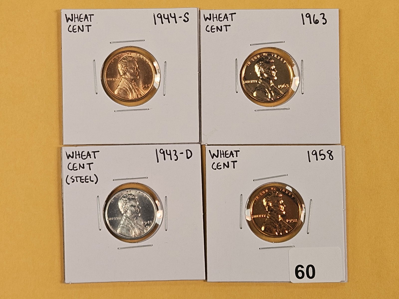 Four mixed GEM Lincoln Cents: GEM, Steel GEM, and Two GEM Proofs