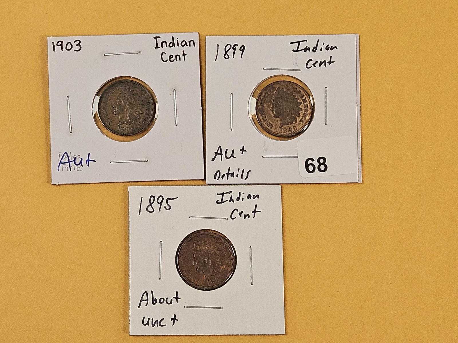 Three better grade Indian Cents: 1903 in AU Plus, 1899 in AU Plus - details and 1895 in AU Plus - reddish 