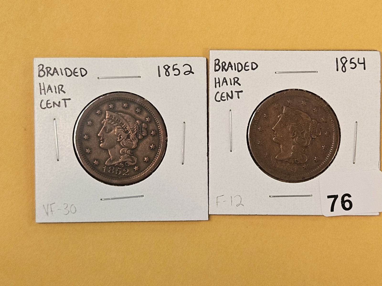 1852 and 1854 Braided Hair Large Cents: In Very Fine and Fine 