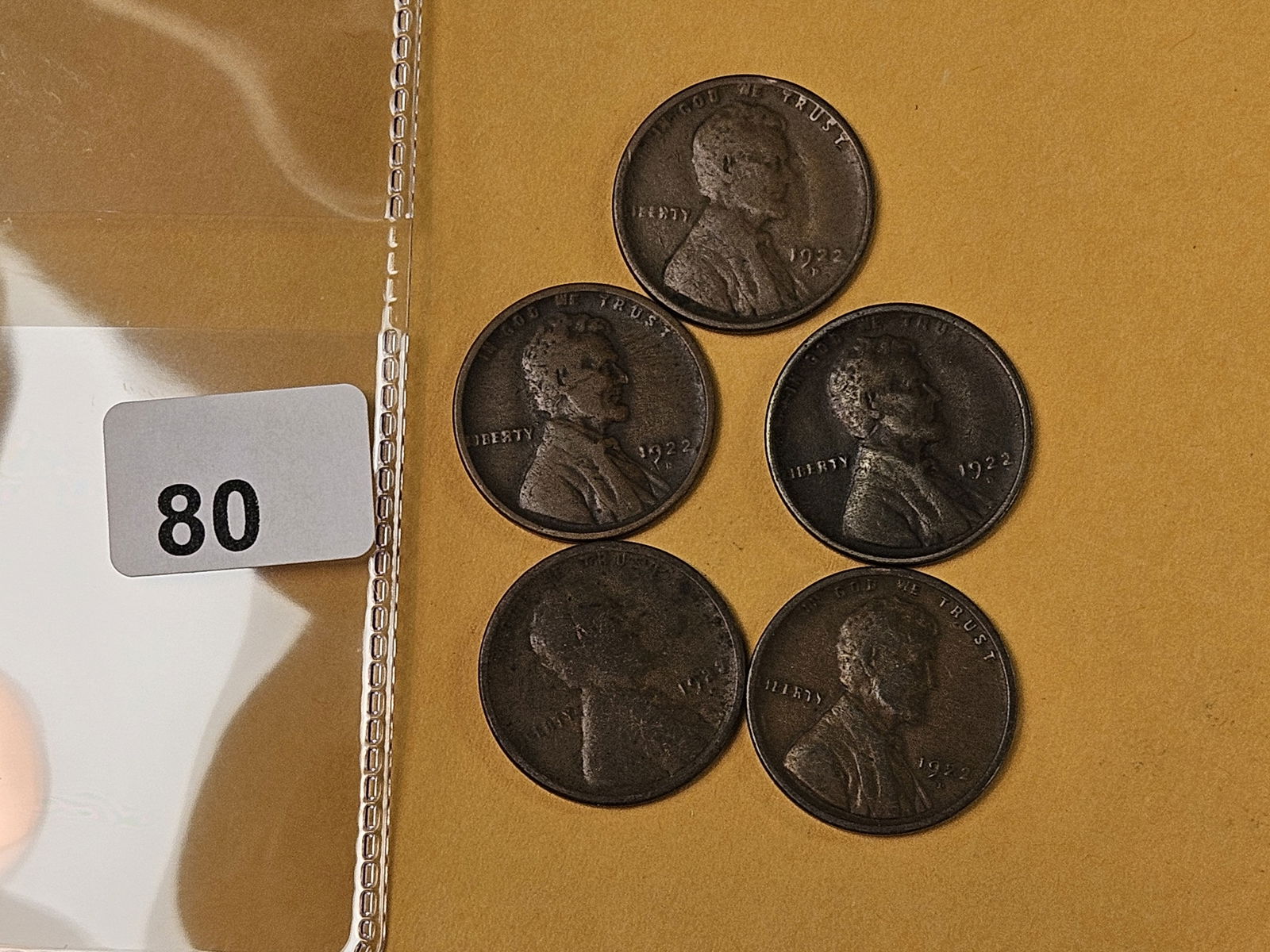 Five Better date 1922-D Wheat cents: Circulated 