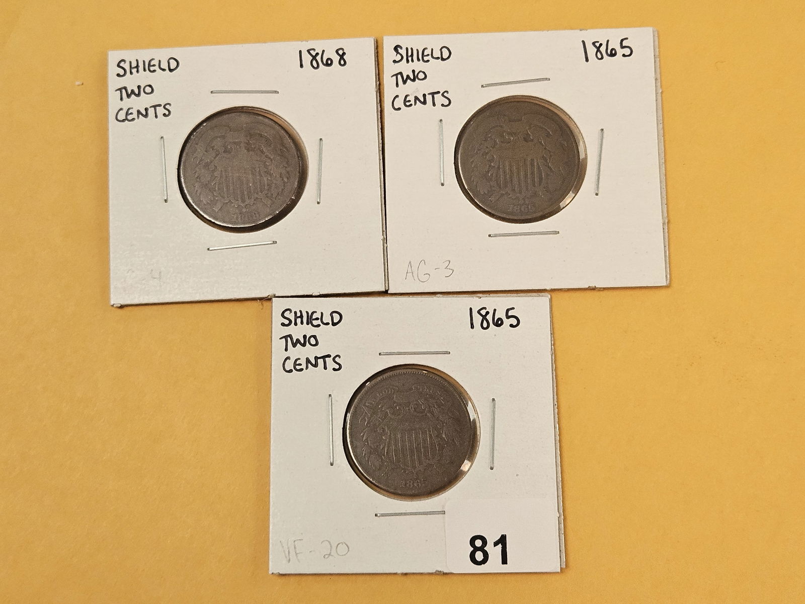 Three 2-Cent pieces in Good through Very Fine (1 of 5)