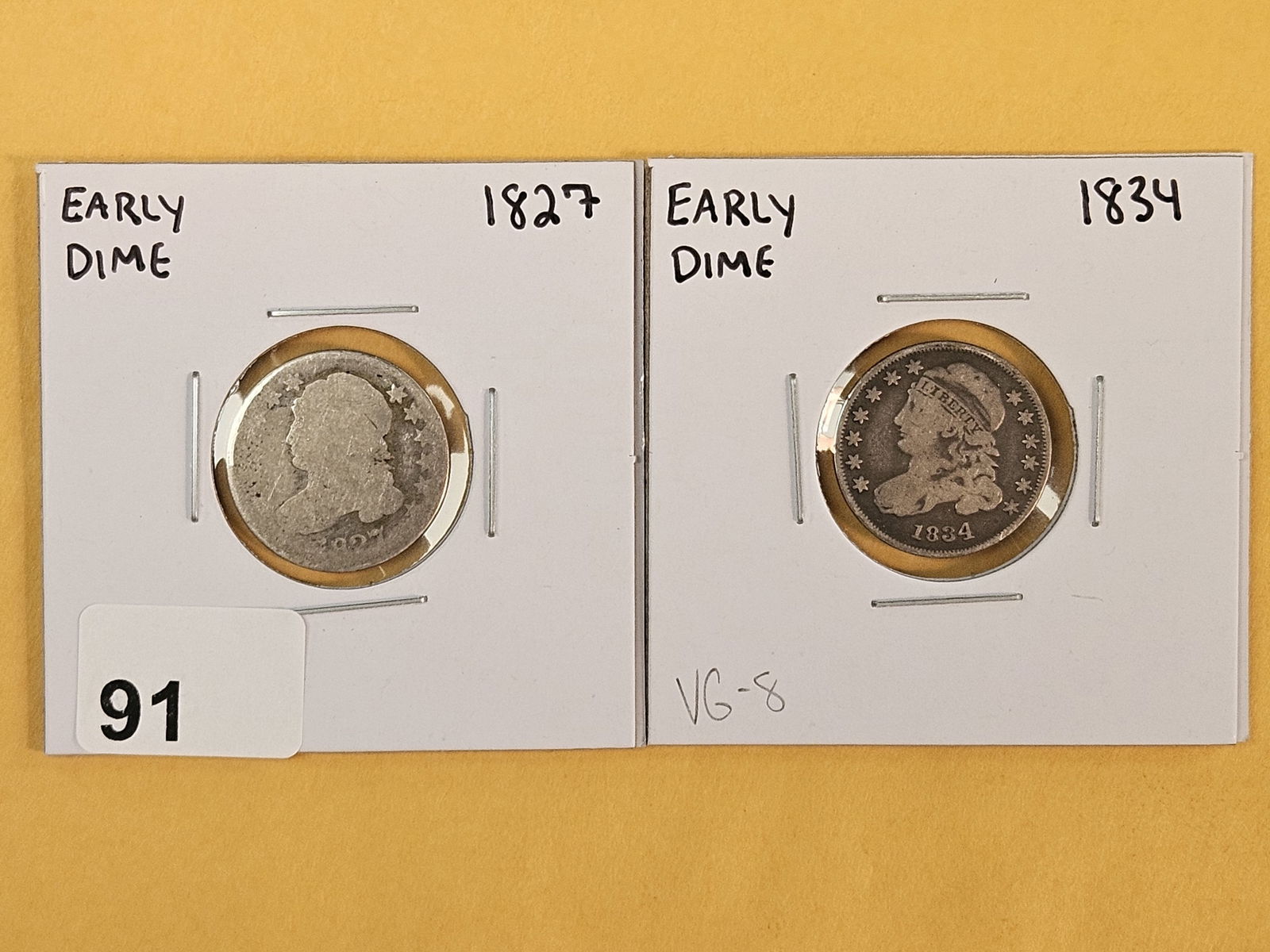 1827 and 1834 Capped Bust silver dimes: Circulated 