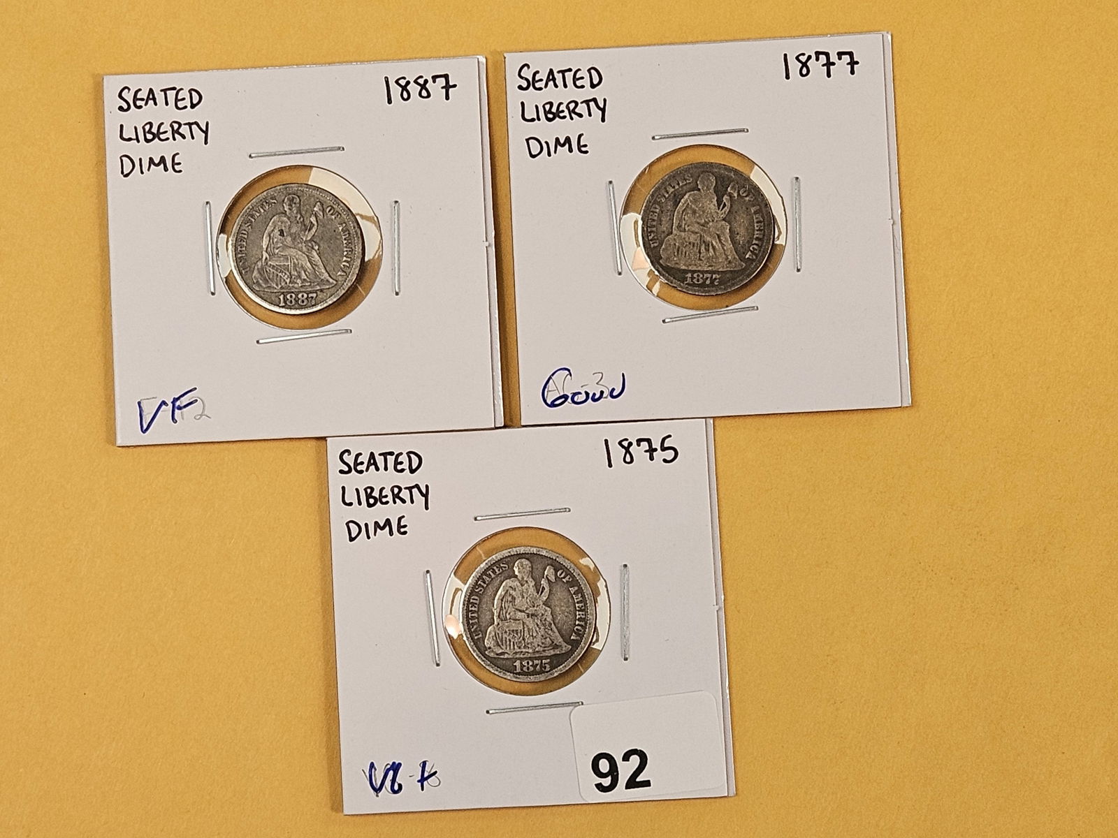 Three Seated Liberty silver Dimes (1 of 5)