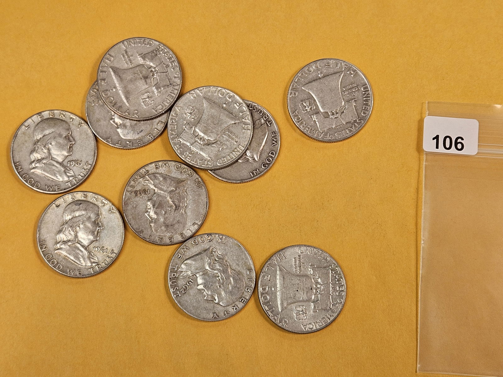 Ten mixed silver Franklin Half Dollars (1 of 1)