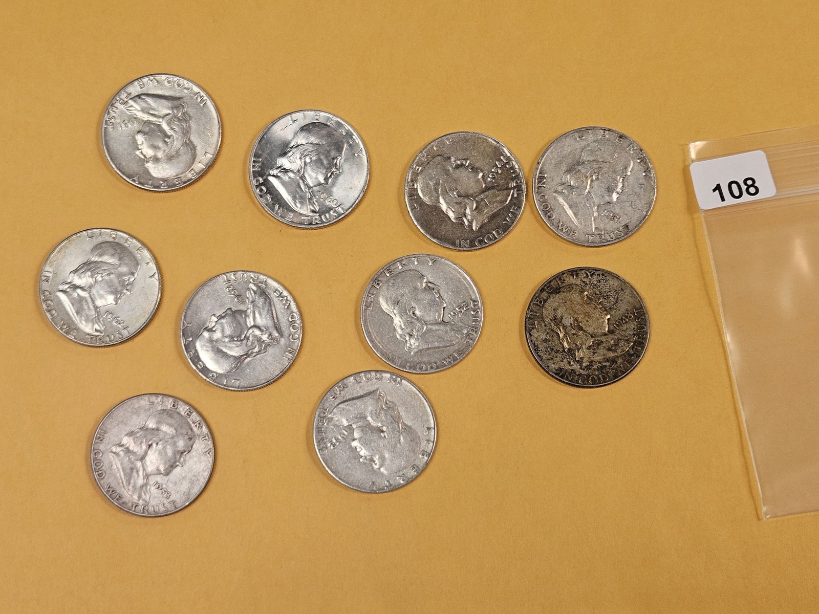 Ten mixed silver Franklin Half Dollars (1 of 1)