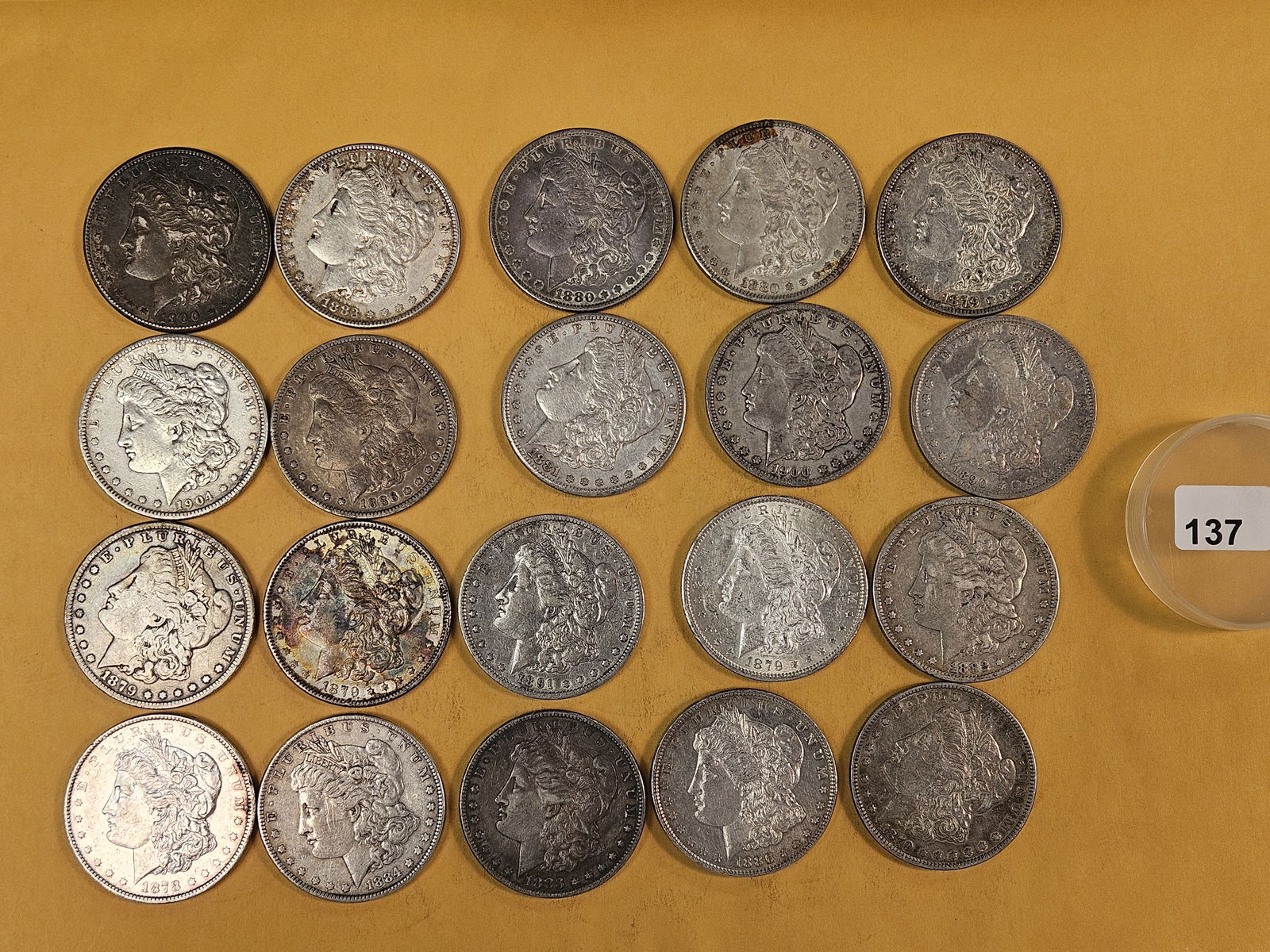 ** FULL ROLL ** Twenty Morgan Silver Dollars: All pre-1904. Grades from Fine to Uncirculated - details 