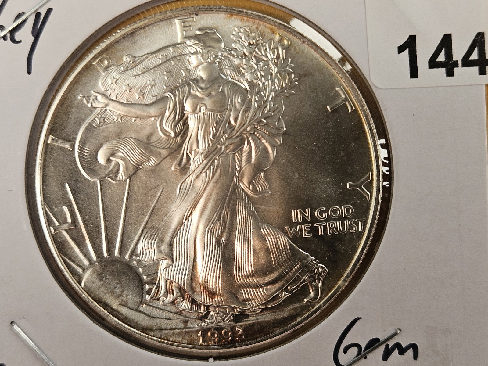 * Semi-key GEM Brilliant Uncirculated 1993 American Silver Eagle: Lightly toned 