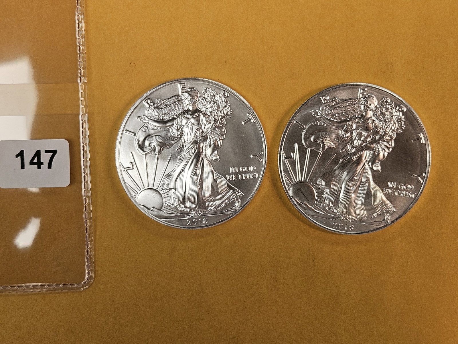 Two GEM Brilliant Uncirculated American Silver Eagles: Both 2018 