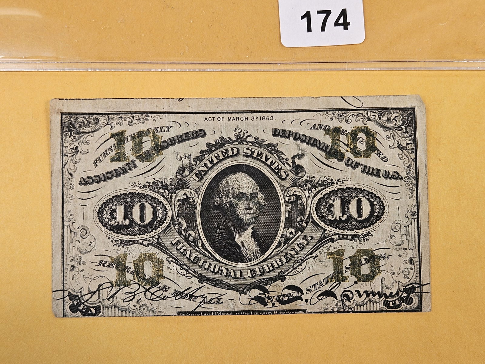 Series of 1863 Ten Cent Fractional Currency: Lightly circulated 