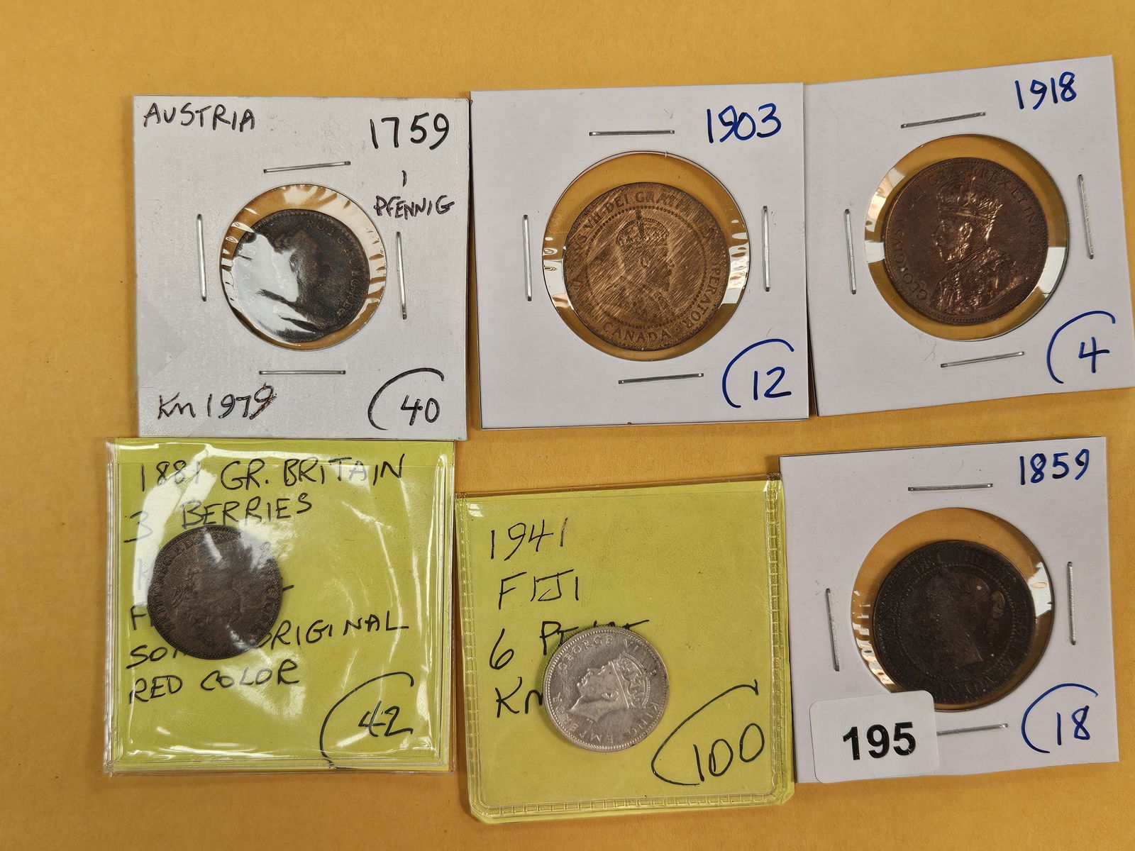Six better World coins: 1700, 1800 and 1900's 