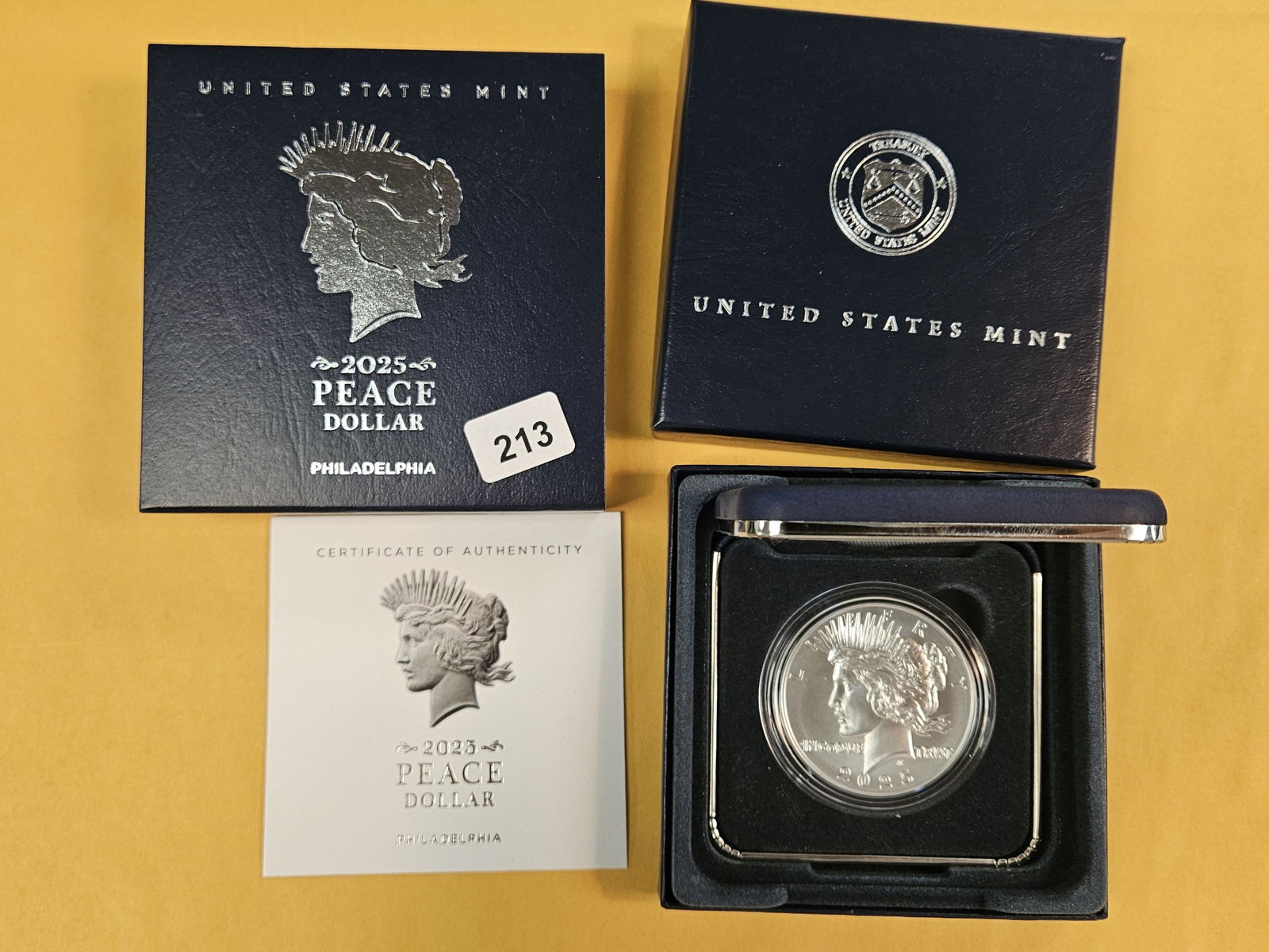 GEM Brilliant Uncirculated 2025-P Peace Silver Dollar: In original government packaging with certificate of authenticity 