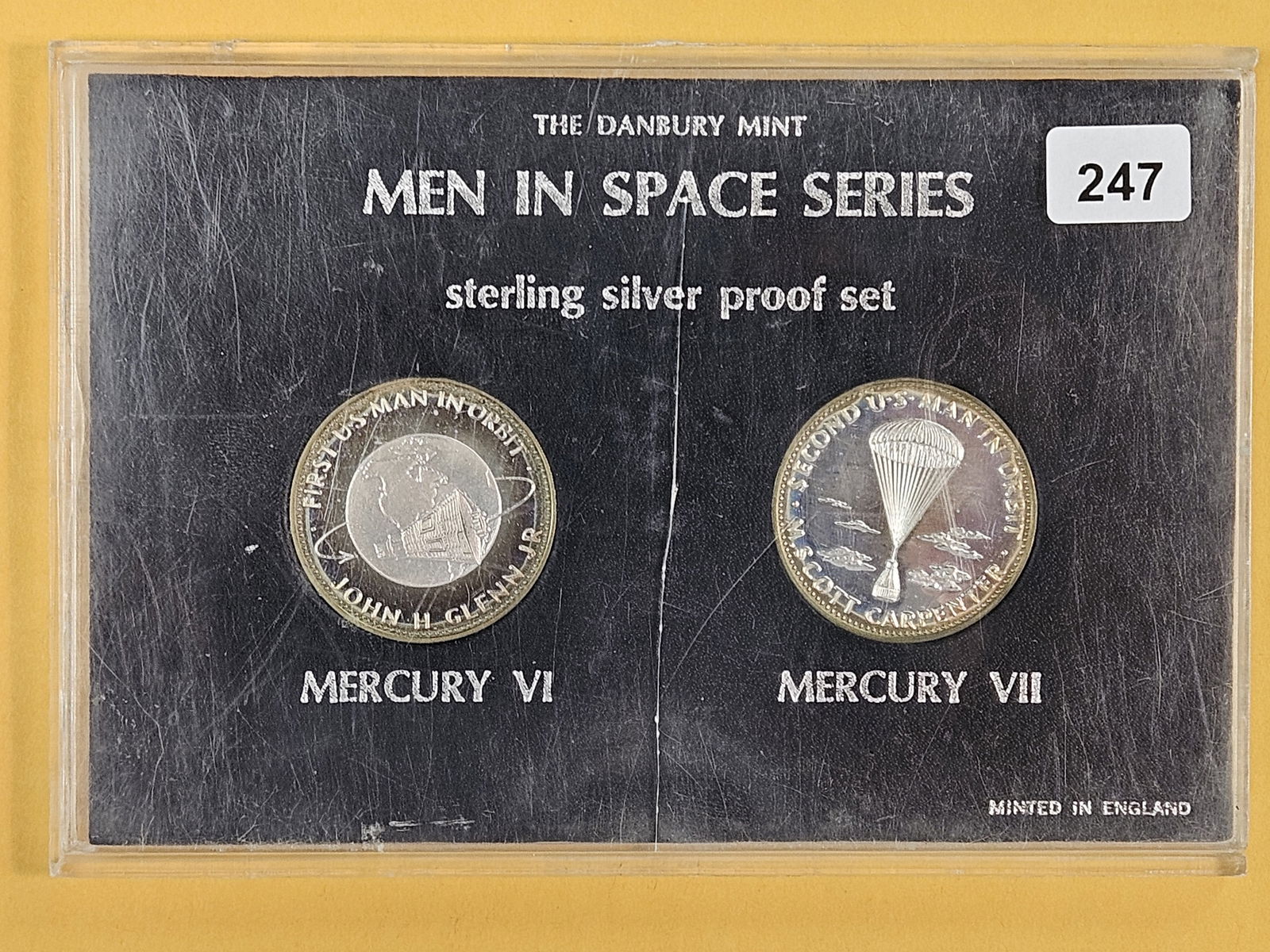 Danbury Mint Men in Space Proof Silver Coin Set: Mercury VI and Mercury VII. Both Sterling silver medals 