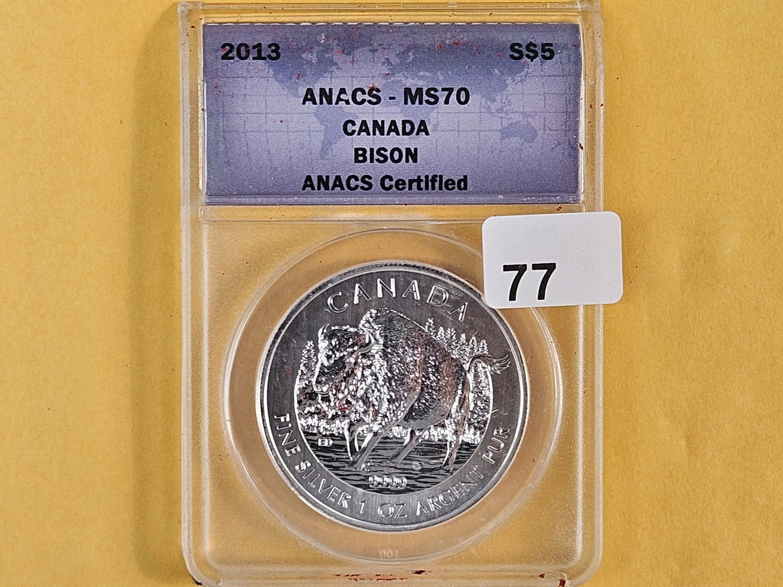 PERFECT! ANACS 2013 Canada silver Five Dollars in Mint State 70: PERFECT GRADE! Bison