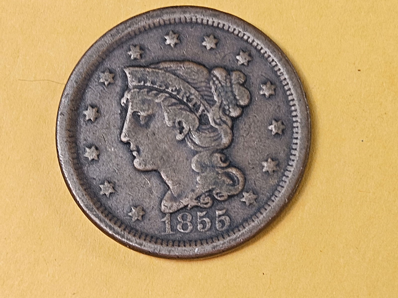1855 Braided Hair Large cent in Very Fine (1 of 3)