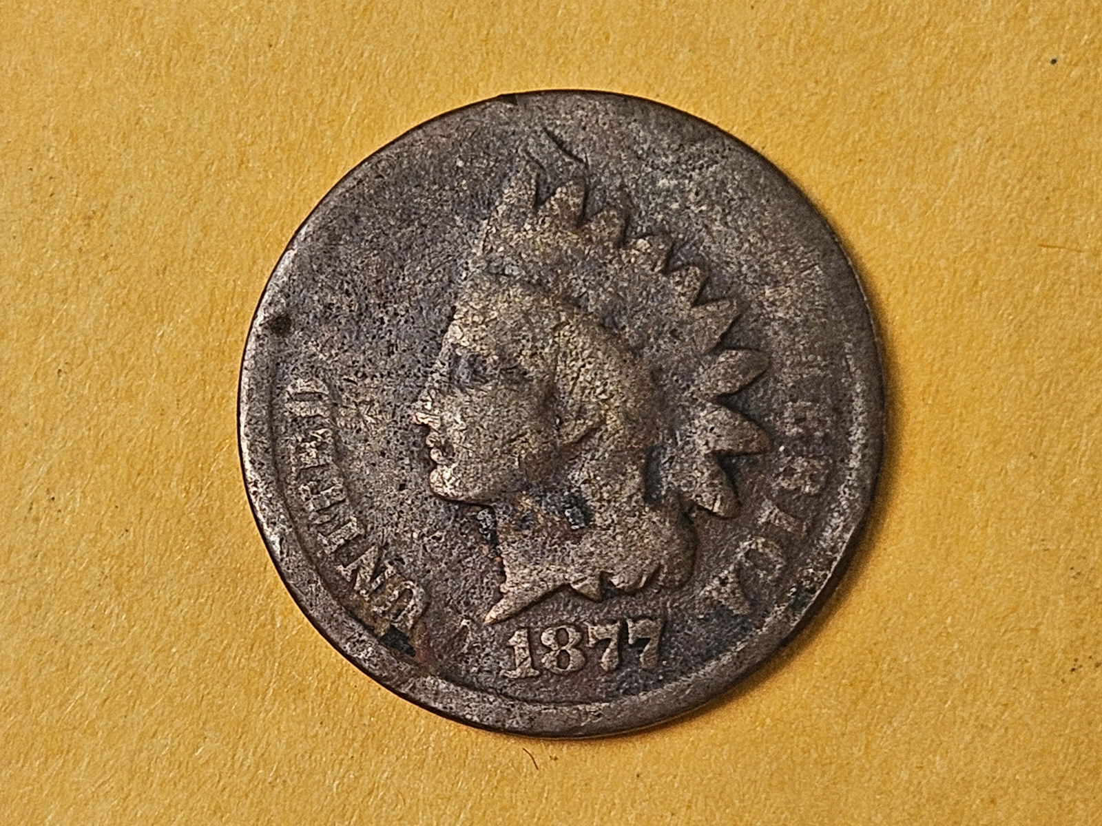 ** KEY DATE ** 1877 Indian Cent: Looks in AG plus to Good. KEY DATE for the series! 
