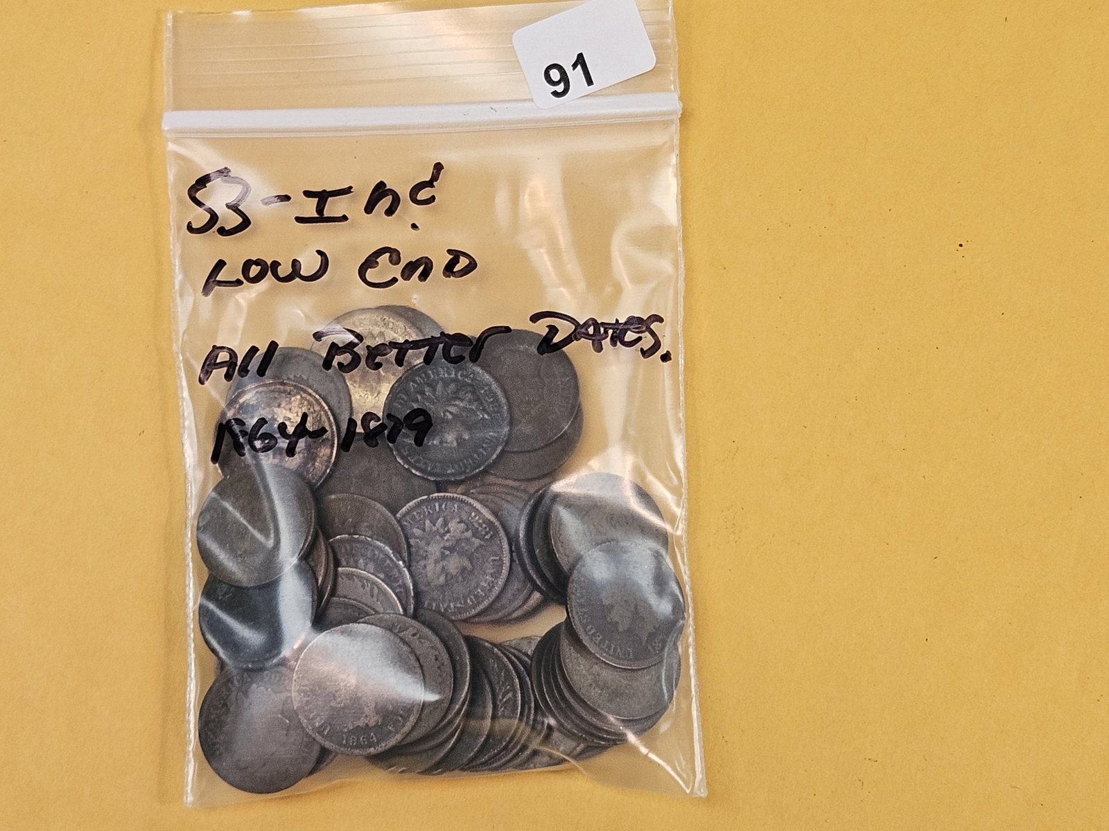 Fifty-Three Indian Cents: All better dates but lower end or with issues. Dates from 1864 - 1879. From consignor. Unchecked by us