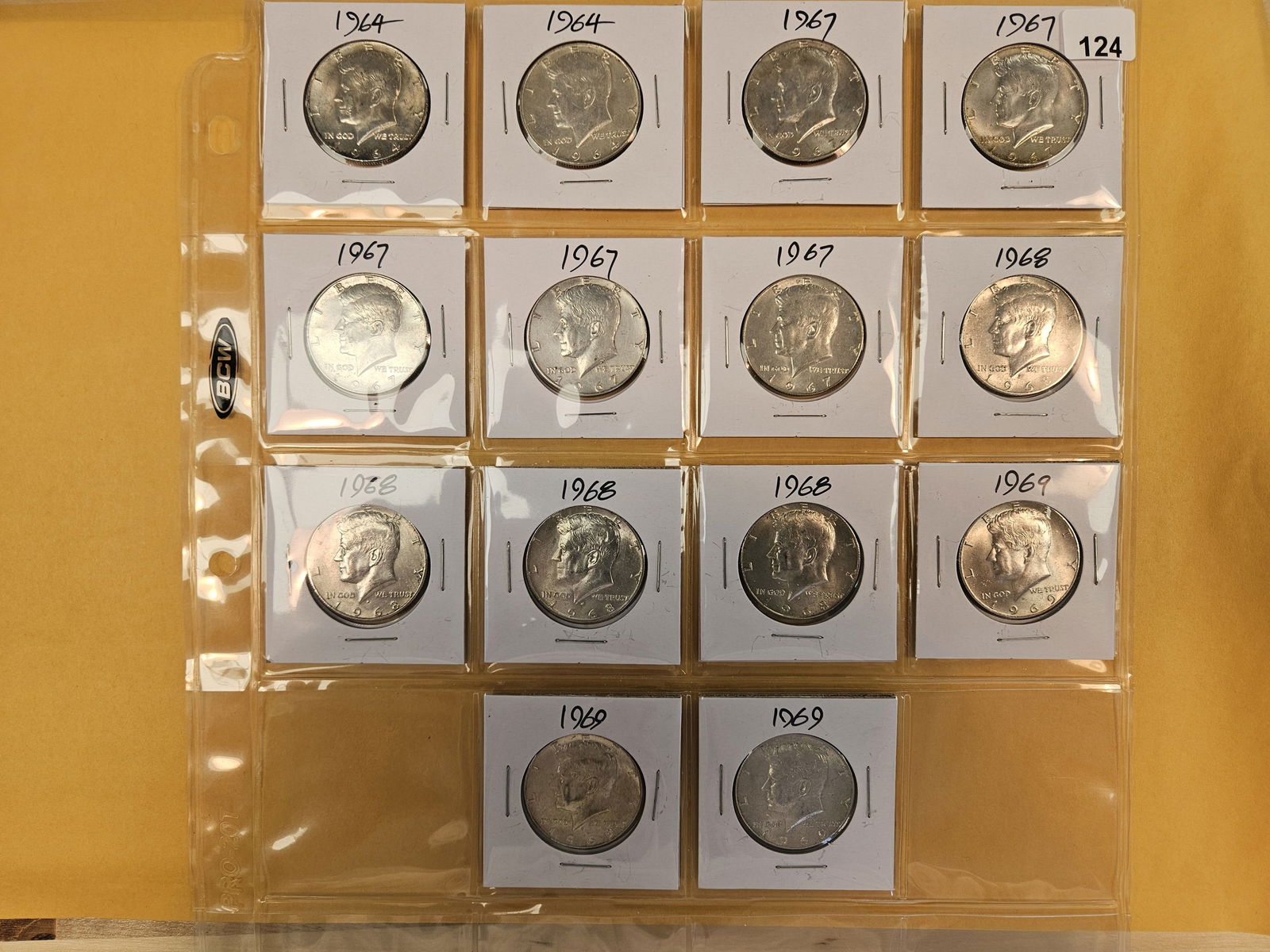 Fourteen SILVER Kennedy Half Dollars: Two are 90% 