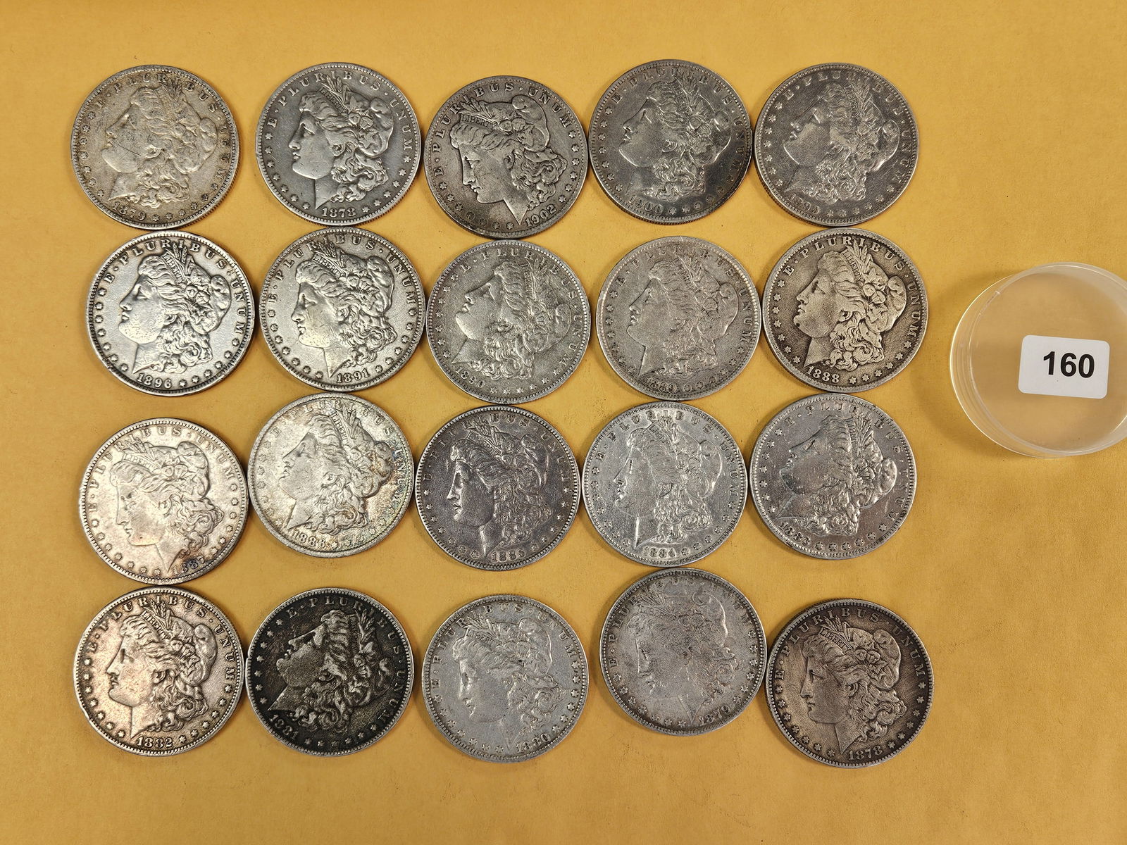 ** FULL ROLL ** Twenty Morgan Silver Dollars: All Pre-1904. Mixed dates and grades from Fine through About Uncirculated plus - details 