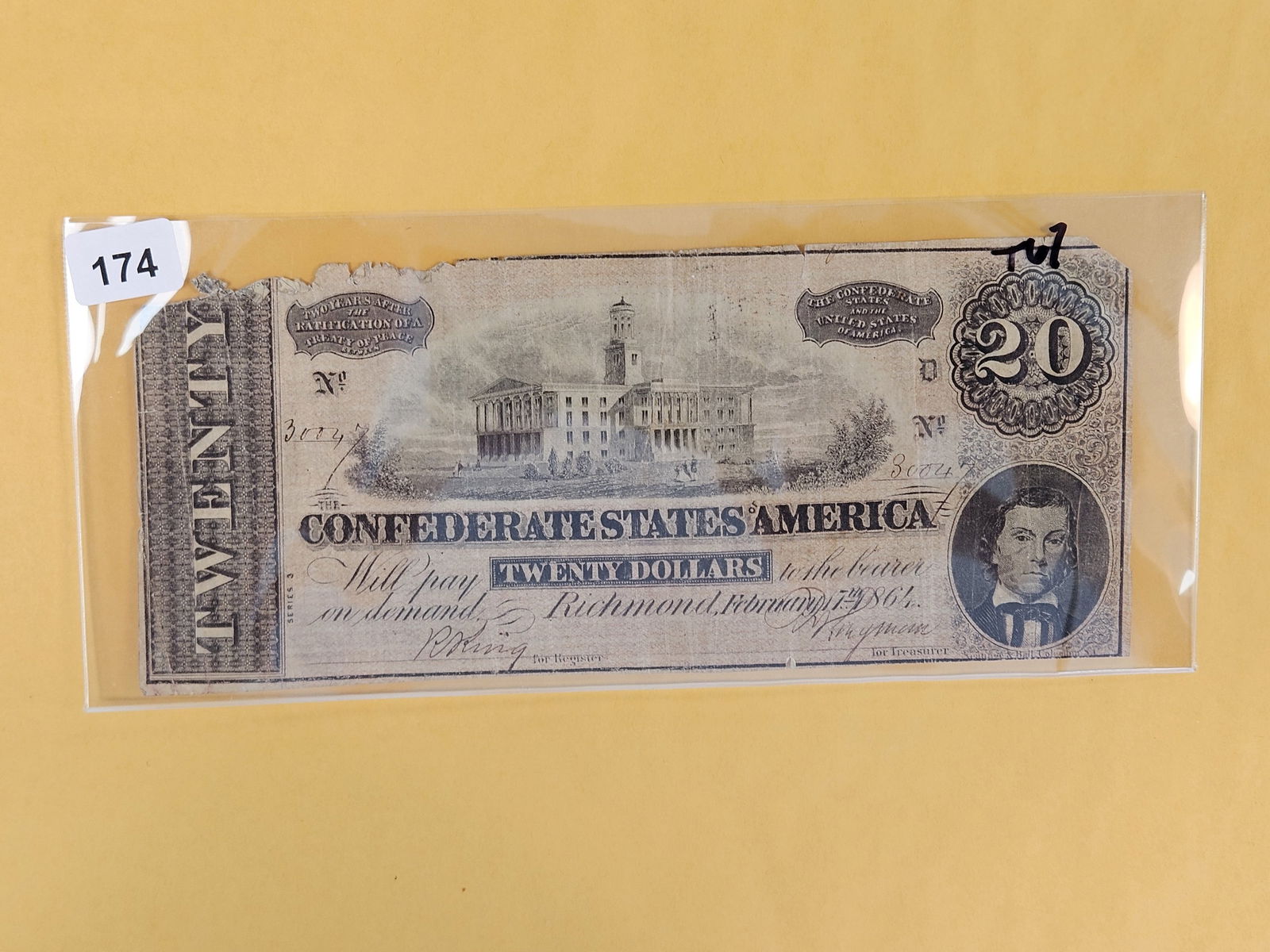 1864 Confederate States of American Twenty Dollars (1 of 2)