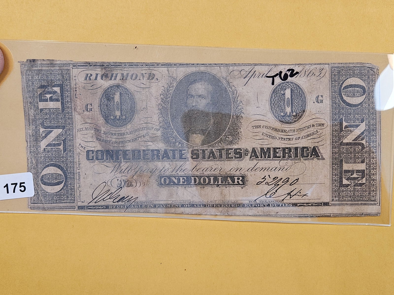 1863 Confederate States of American One Dollar (1 of 2)