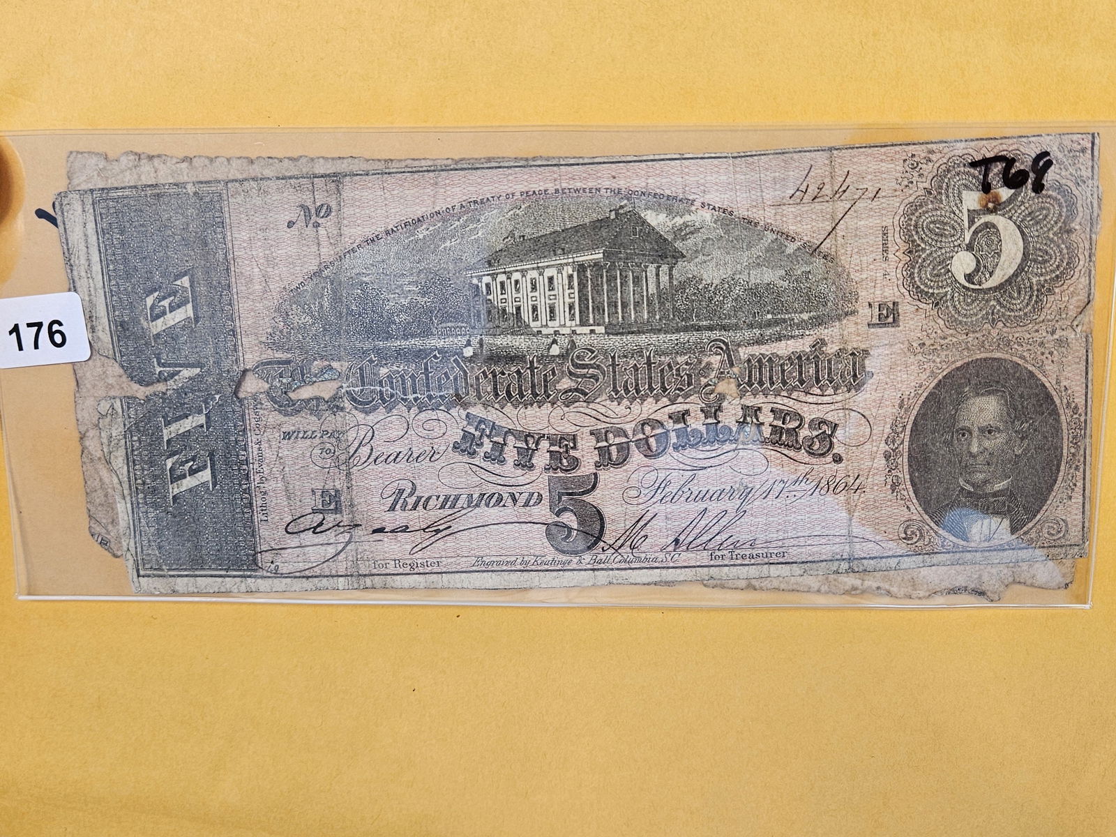One and Five Dollar Confederate States of America Notes: T-62 and T-69 