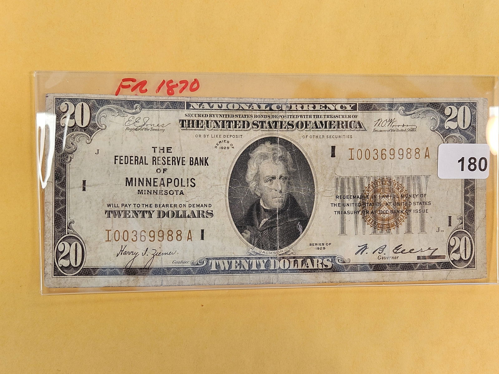 Series of 1929 Twenty Dollar national Currency: Minneapolis. FR 1870 