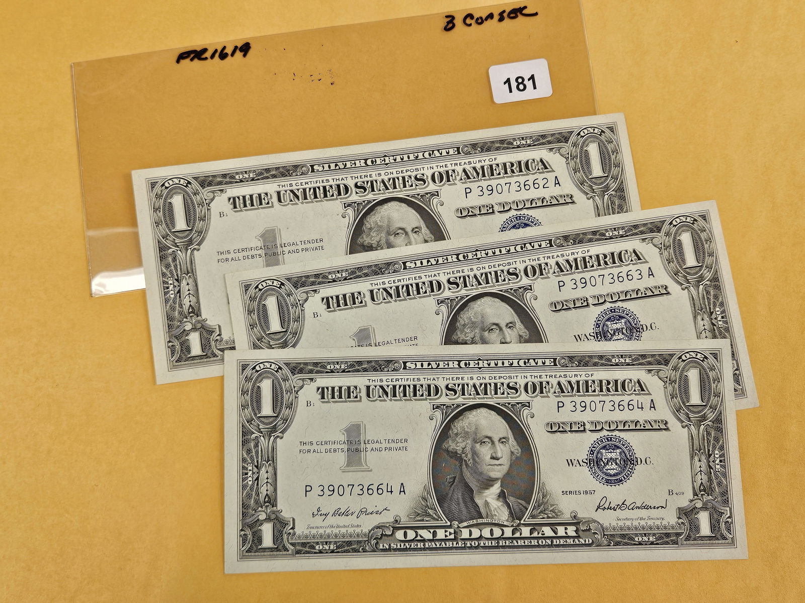 Three Crisp Uncirculated consecutive One Dollar Silver Certificates (1 of 2)