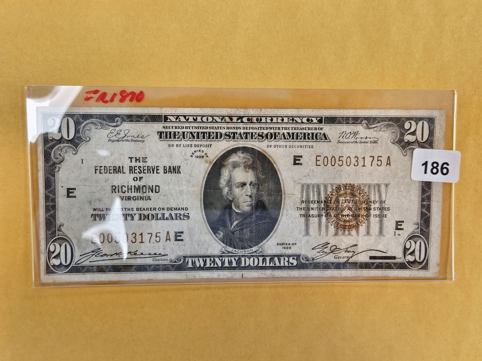 Series of 1929 Twenty Dollar national Currency: Richmond. FR 1870 