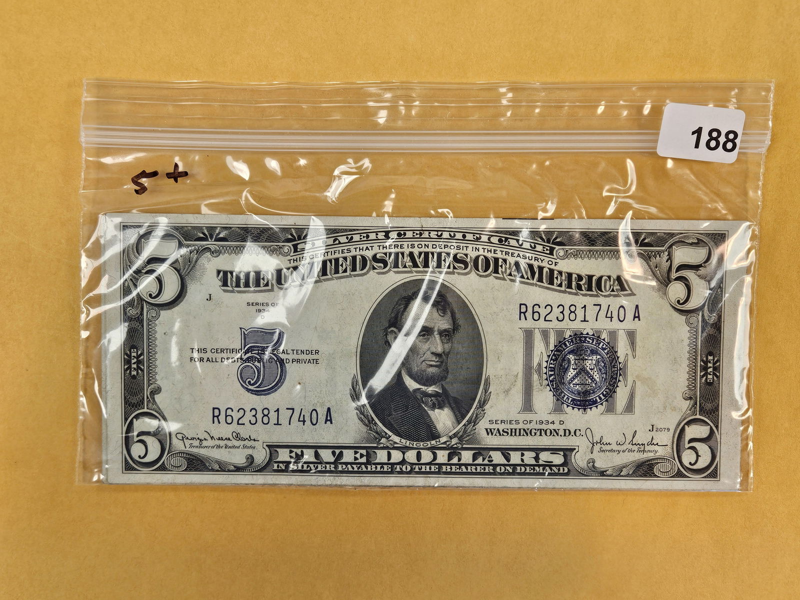 Five $5 Silver Certificates: All in XF or better 