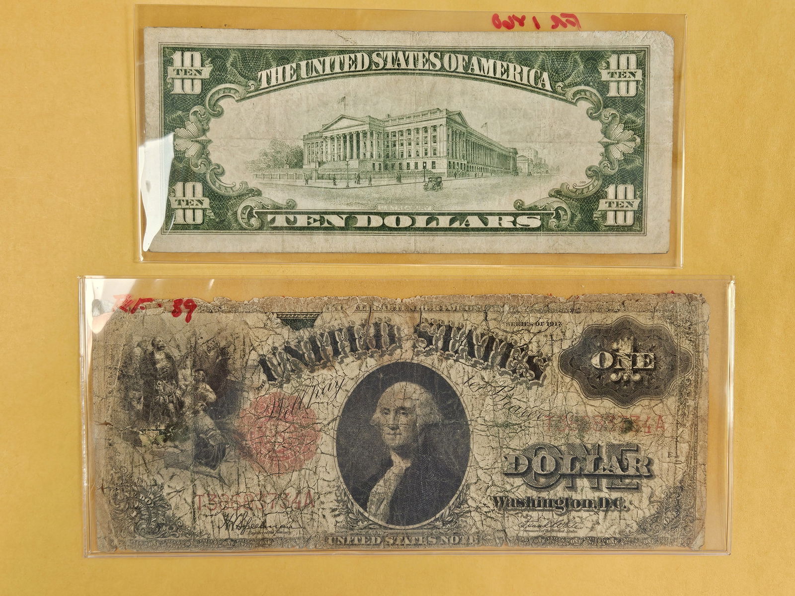 Tow $1 and a Ten Dollar US pieces of Currency - 2