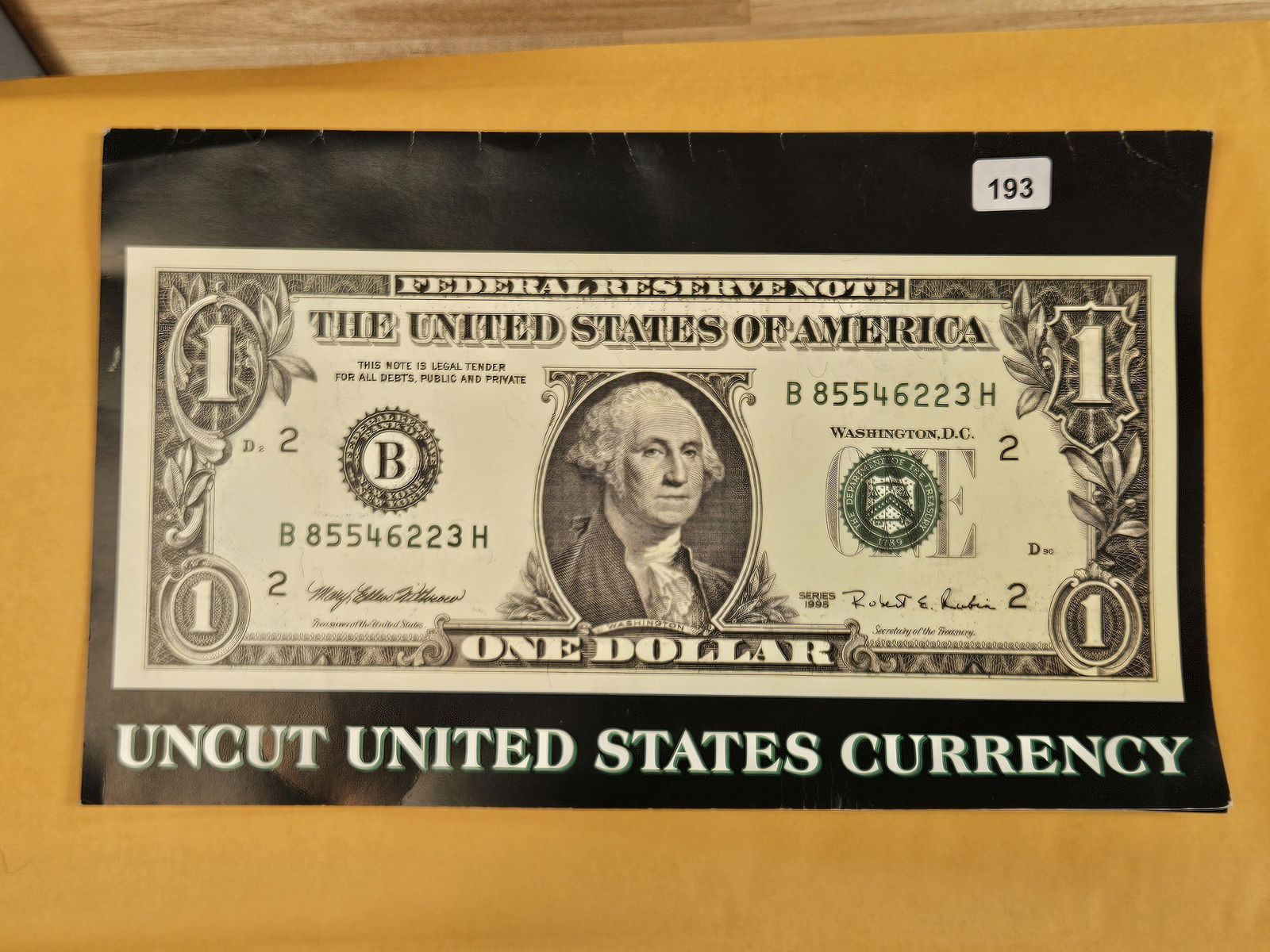 Crisp Uncirculated Sheet of Four $1 US FRNs: Uncut Sheet. In Folio. Dallas 