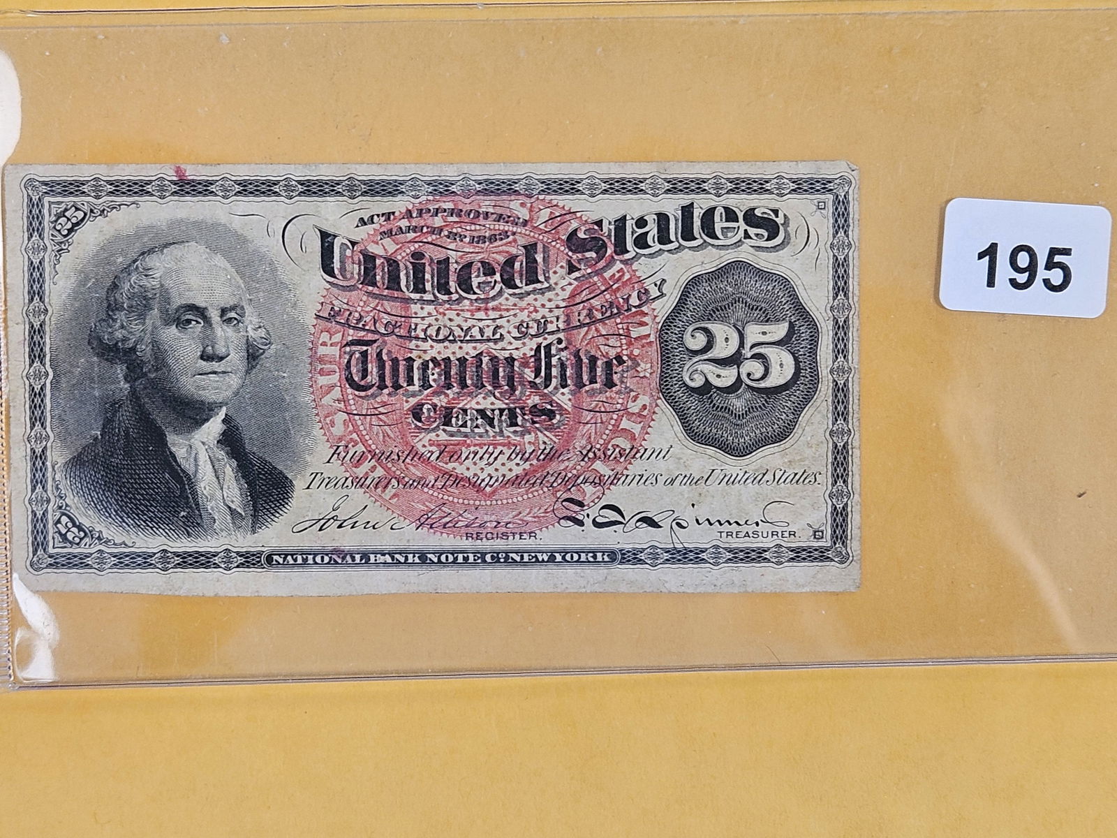 Series of 1863 US Twenty-five Cent fractional Note (1 of 2)