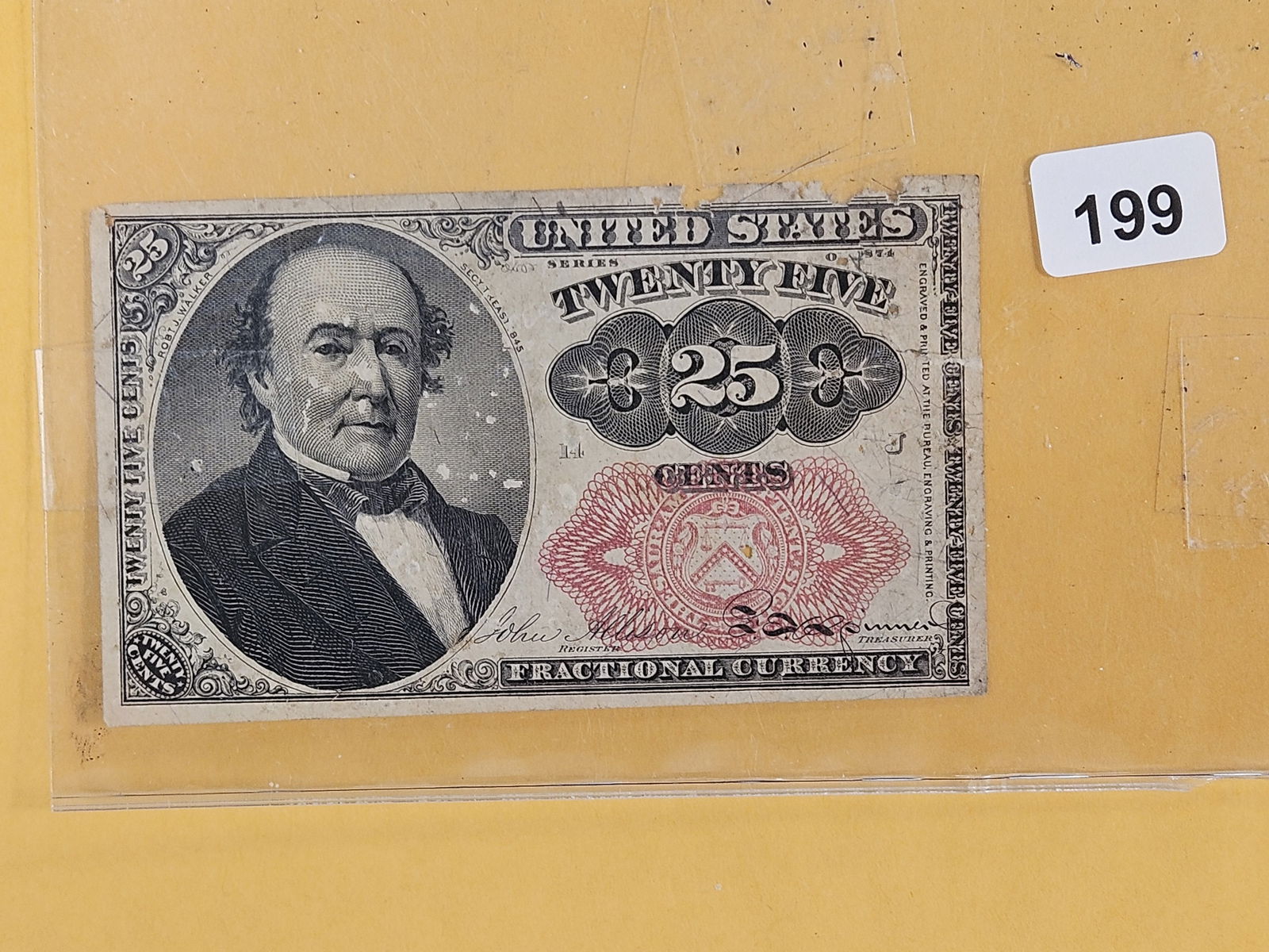 Series of 1874 Twenty-five Cent Fractional Note: Better condition, but was not stored well 