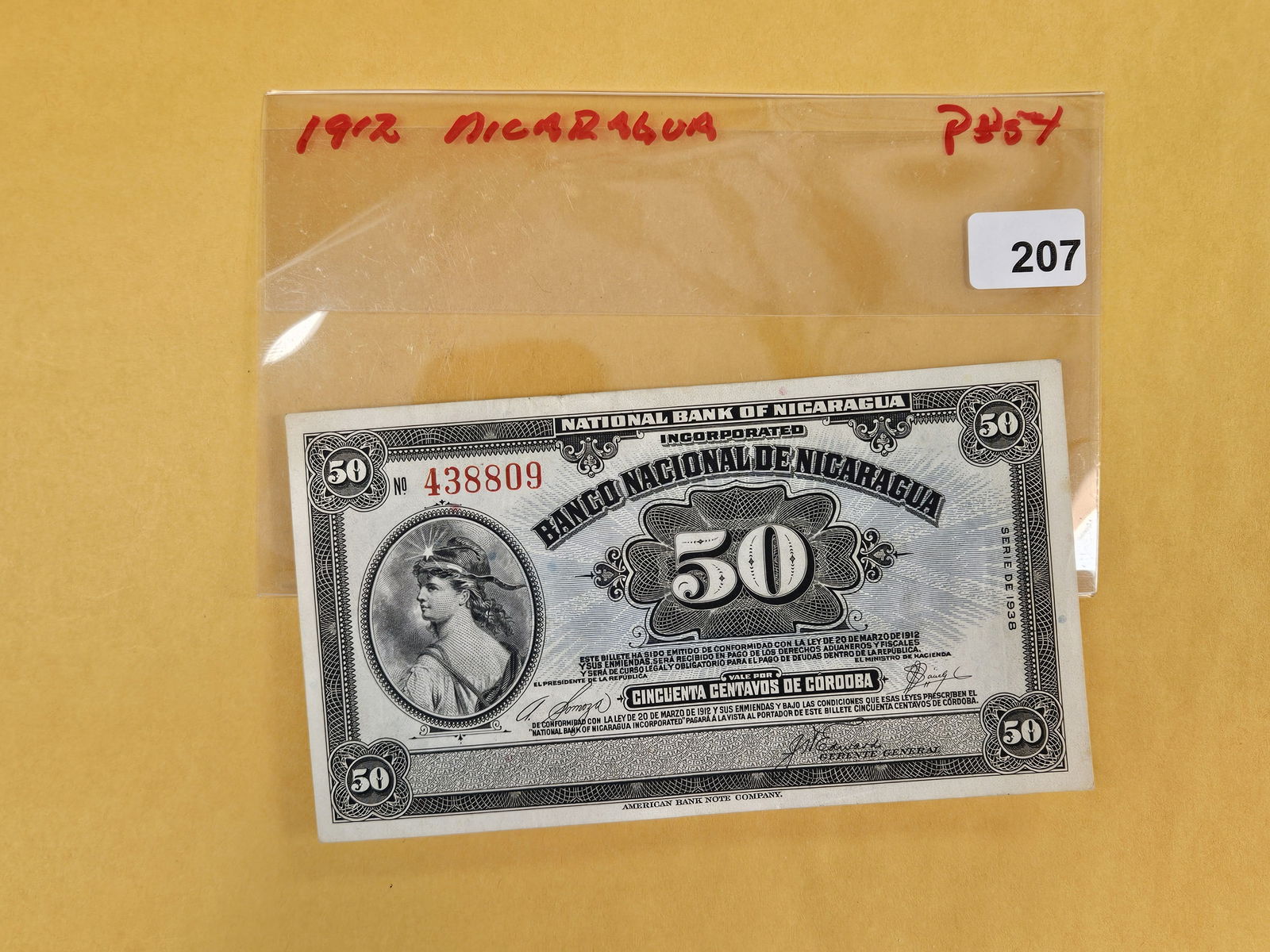 Crisp Uncirculated 1912 Nicaragua 50 cordoba: Pick 54 