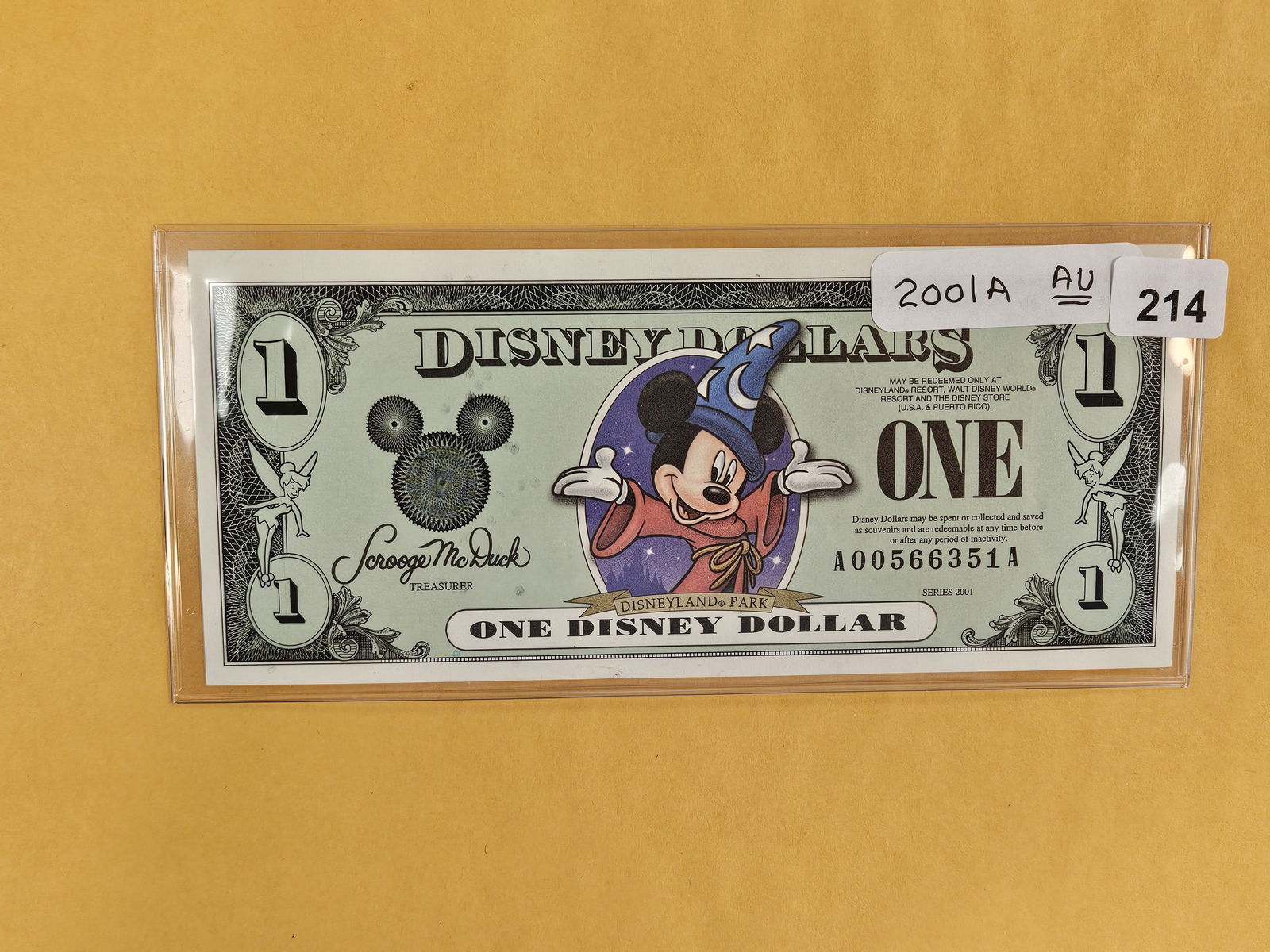 DISNEY DOLLAR!: Crisp about Uncirculated 2001-A One Dollar. Mickey. Third Issue. Scarcer