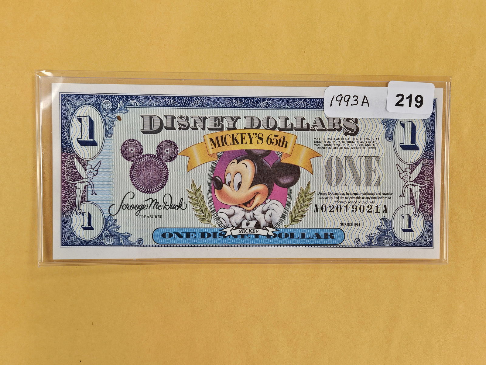 DISNEY DOLLAR!: Crisp Uncirculated 1993-A One Dollar. Mickey's 65th Birthday. Scarcer 