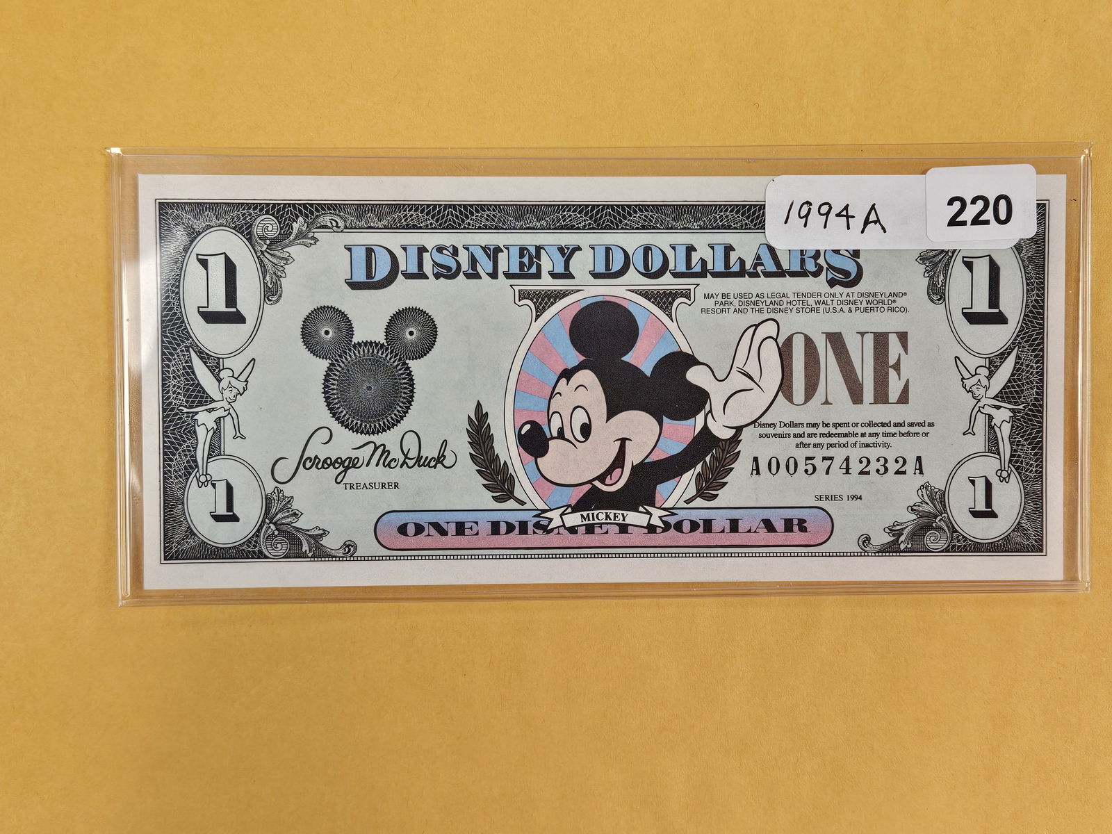 DISNEY DOLLAR!: Crisp Uncirculated 1994-A One Dollar. Mickey