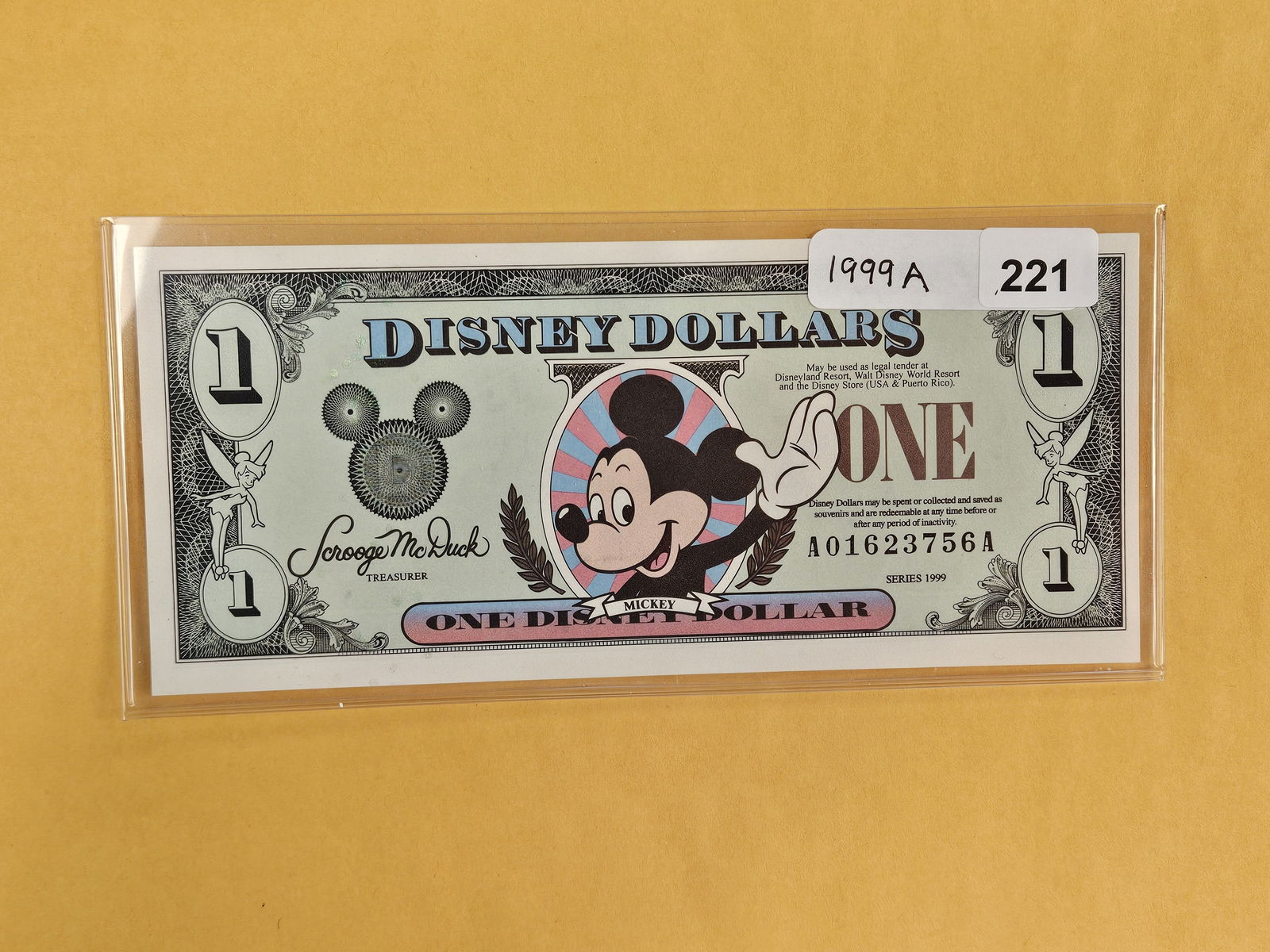 DISNEY DOLLAR!: Crisp Uncirculated 1999-A One Dollar. Mickey. Last of this design.