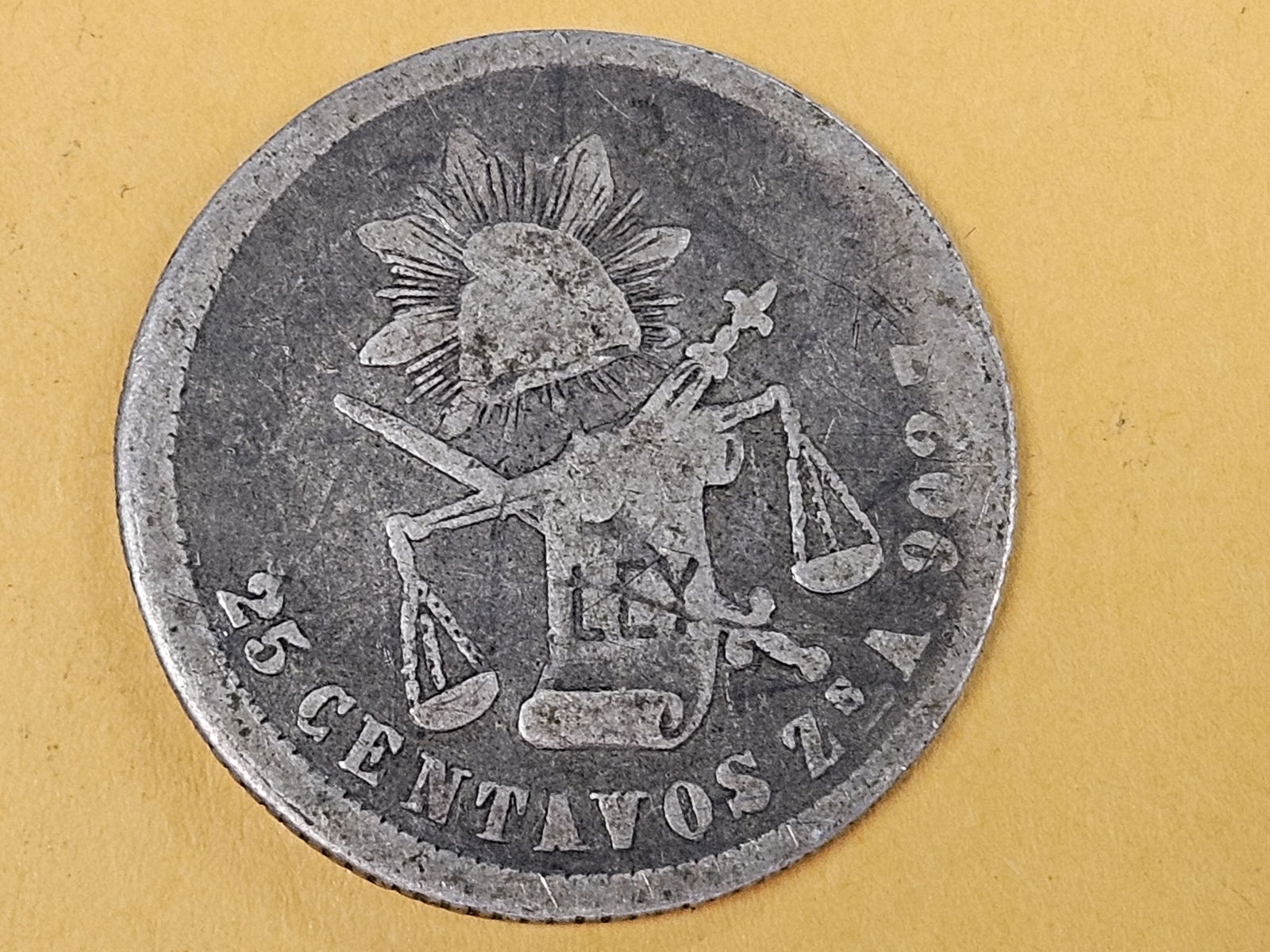1874 ZaA Mexico 25 centavos: KM 406.9 