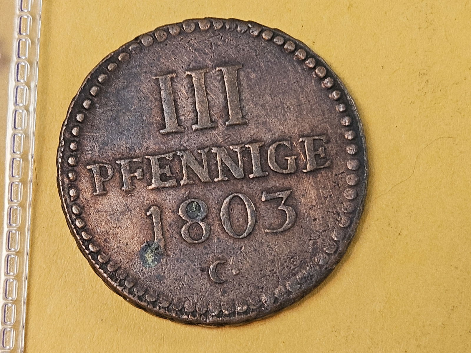 1803 Saxony 3 pfenning in Very Fine plus: KM 1037 