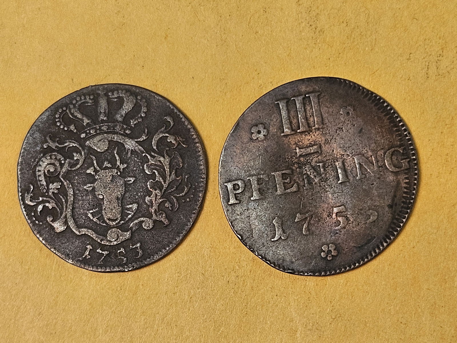 1753 and 1755 Duchy of Mechlenburg - Schwerin 3 pfennigs: KM 171 and KM 40 