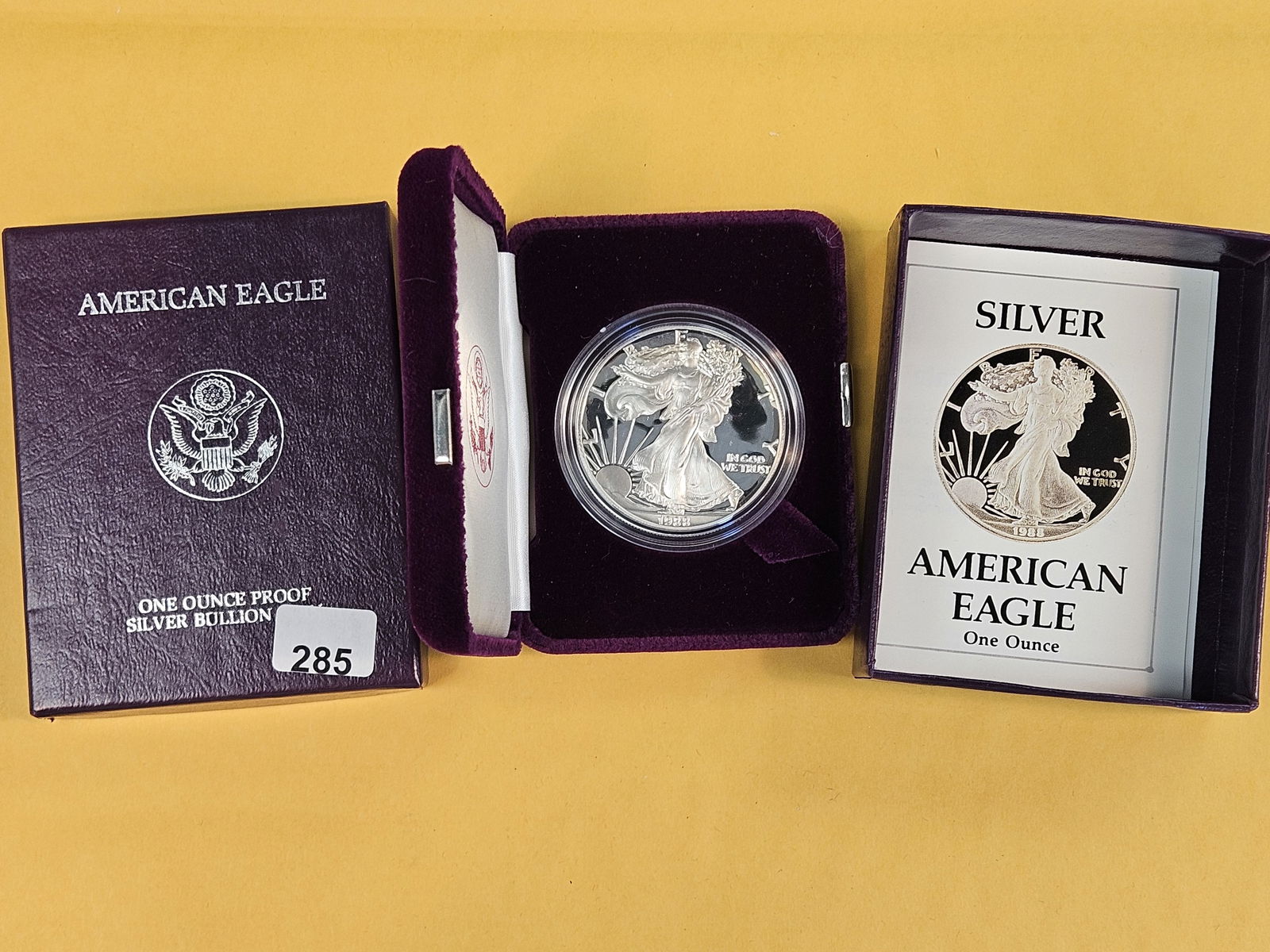 GEM Proof Deep Cameo 1988 American Silver Eagle: In original government packaging with Certificate of Authenticity 